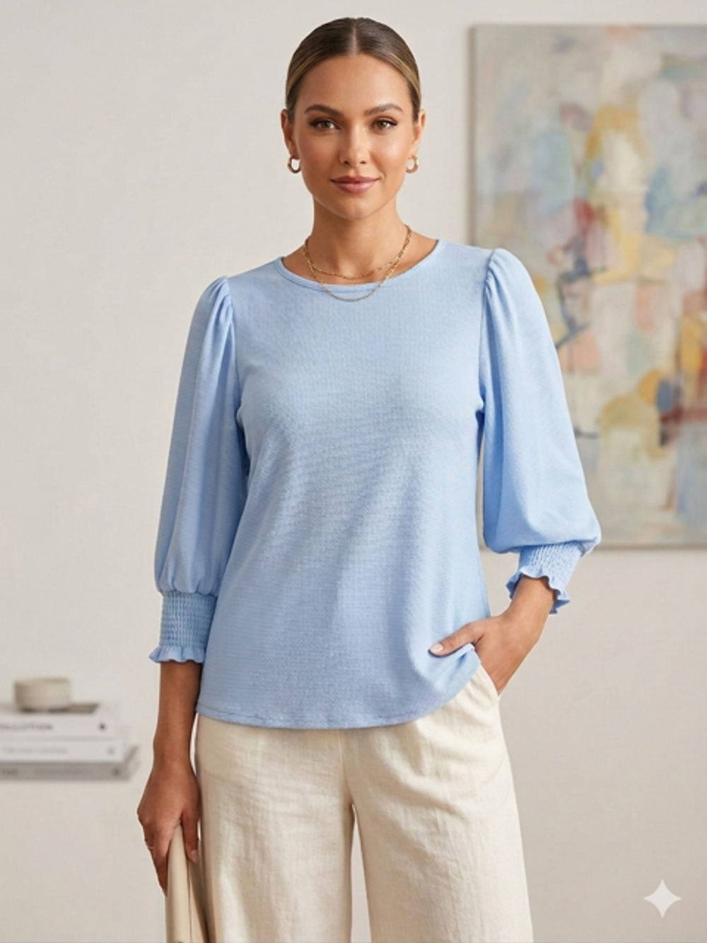 Vine & Love - Smocked Puff Sleeve Blouse - Large